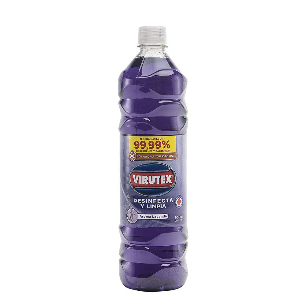 VIRUTEX PISO LAVANDA DESINFECTANTE ELIMINA 99.99% GERMENES Y BACTERIAS CON COBRE ANTIBACTERIAL 900 ml